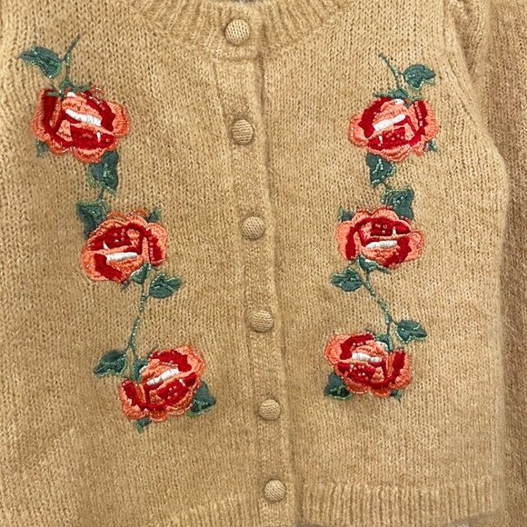 New For Love & Lemons Grans Embroidered Cropped Cardigan Beige XS $198 - Picture 4 of 8